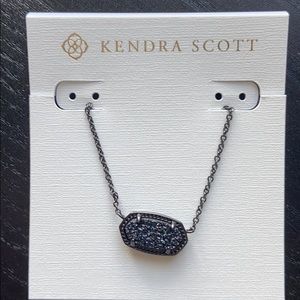 Kendra Scott Stone Pendant Necklace- Black Drusy